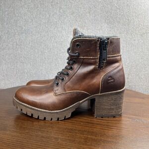 BullBoxer Margeret Combat Boot's Womens 8 Brown Leather Lug Chunky Heel Zip Shoe